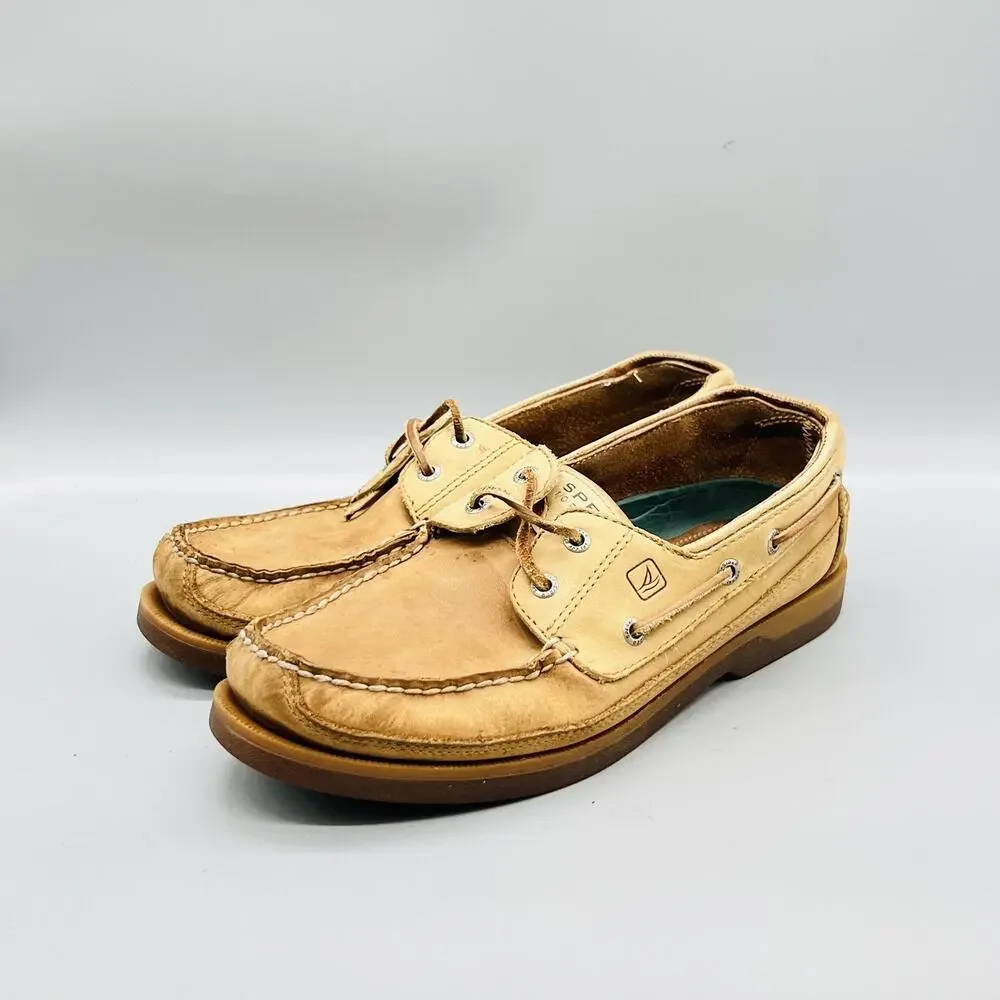 Sperry Shoes Mens 10 Brown Leather Top Sider 2 Eye Boat Moc Toe Casual Comfort